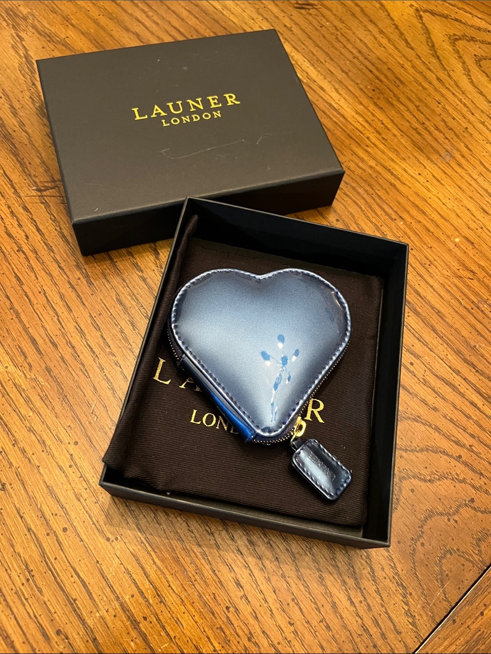 Launer London‎ Heart-Shaped Leather Coin Pouch in Metallic Blue